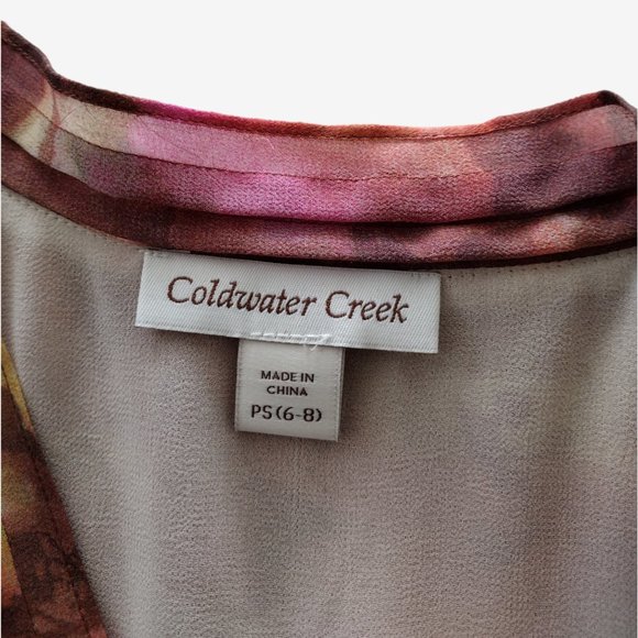 Coldwater Creek Sleeveless Watercolor Floral Front Tie Chiffon Blouse SP - Picture 8 of 10